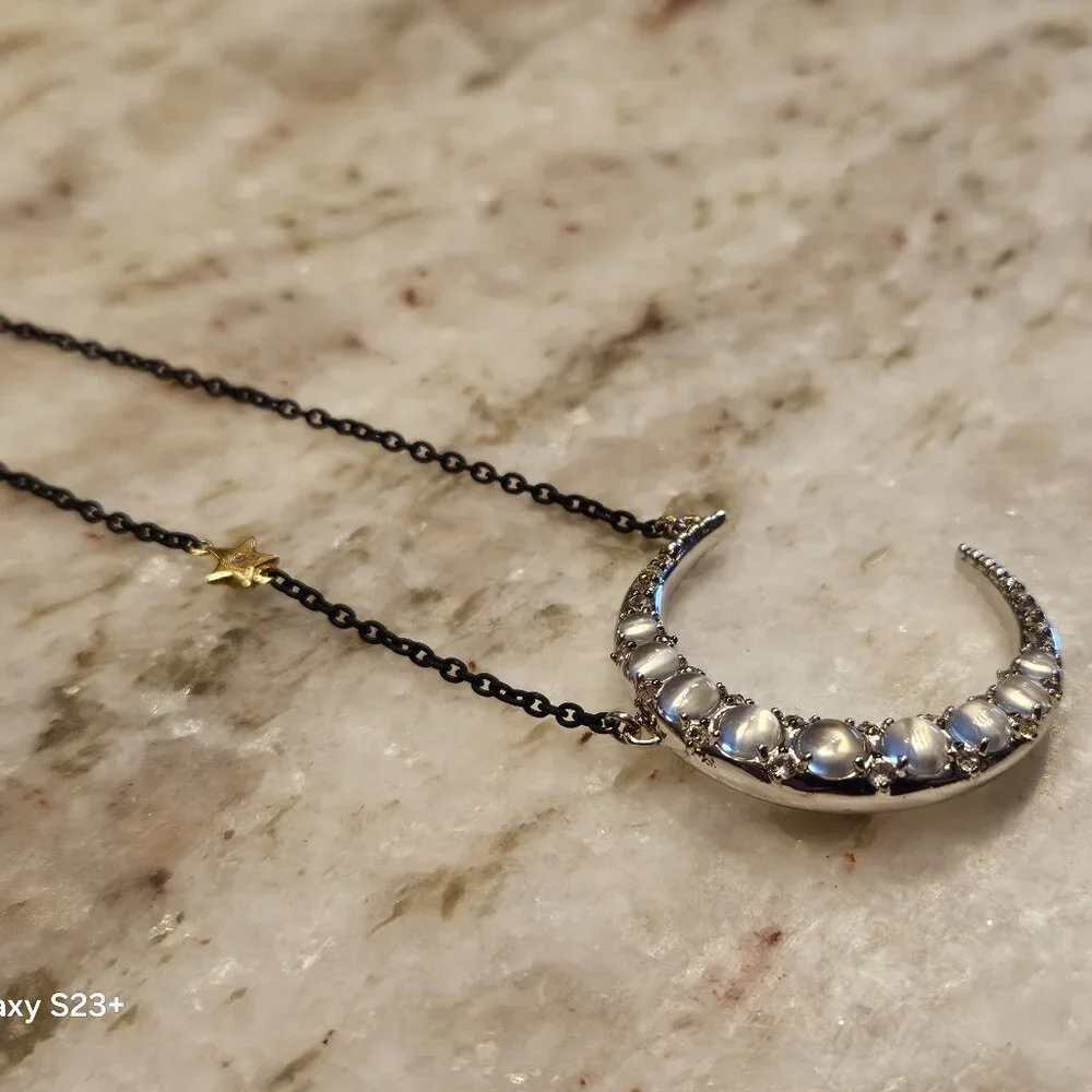 RARE MONICA RICH KOSANN DREAM CRESCENT MOON STAR SAPPHIRE 925 CHARM NECKLACE